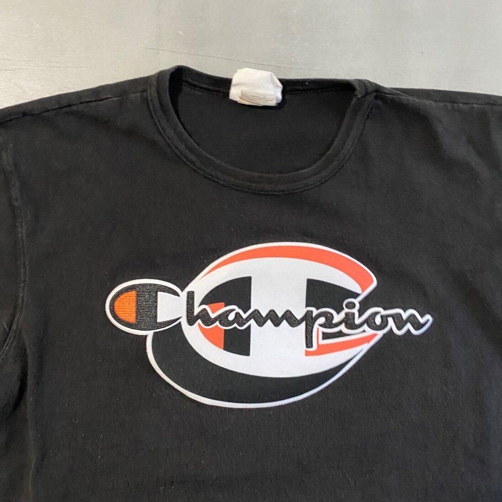Champion T Shirt Tee mens XL Thicker black logo short sleeve‎ 23 x 28